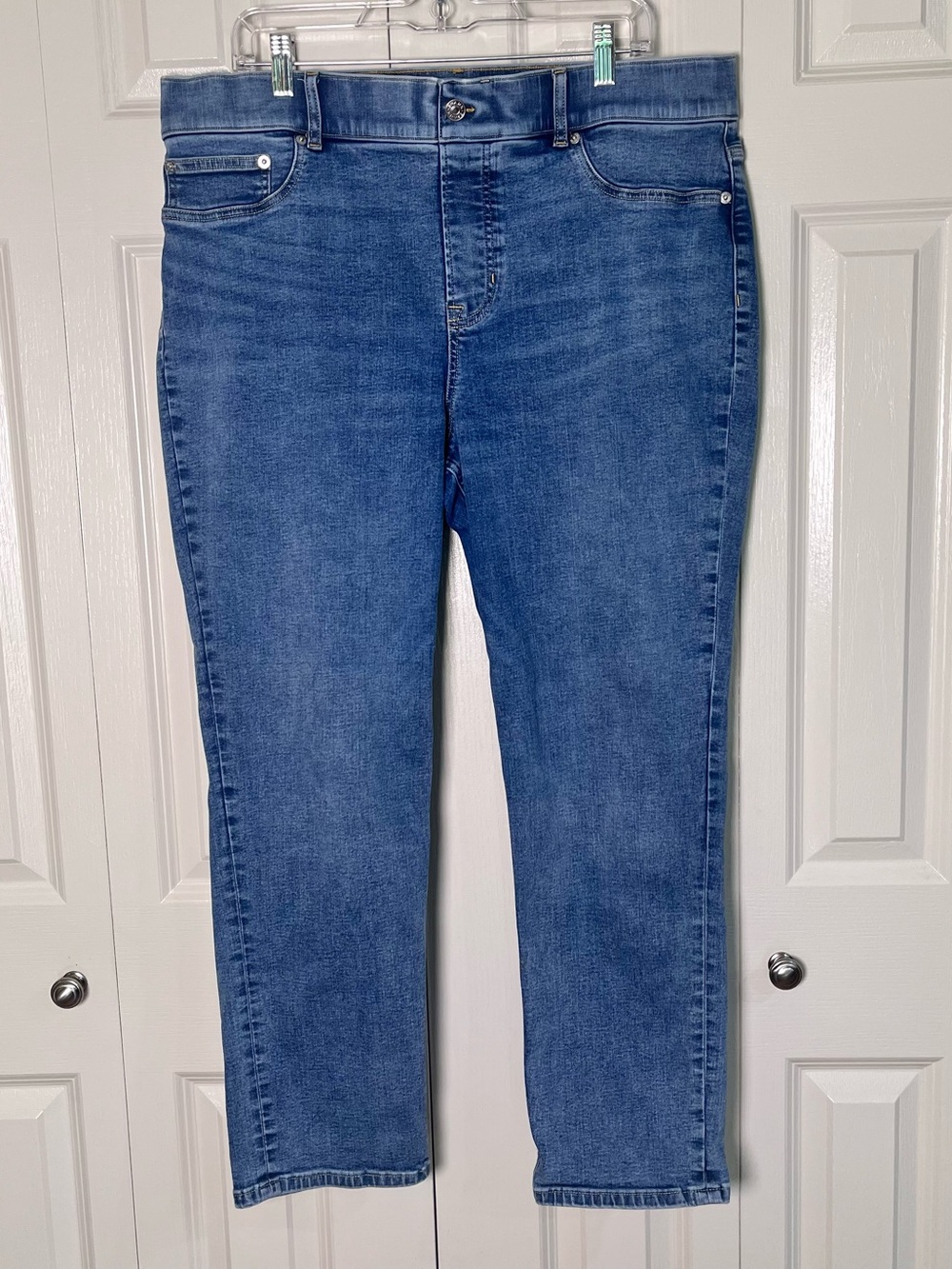 SPANX Jean-ish Ankle Skinny Jeans 1X Medium Wash Pull-On High Rise Shaping